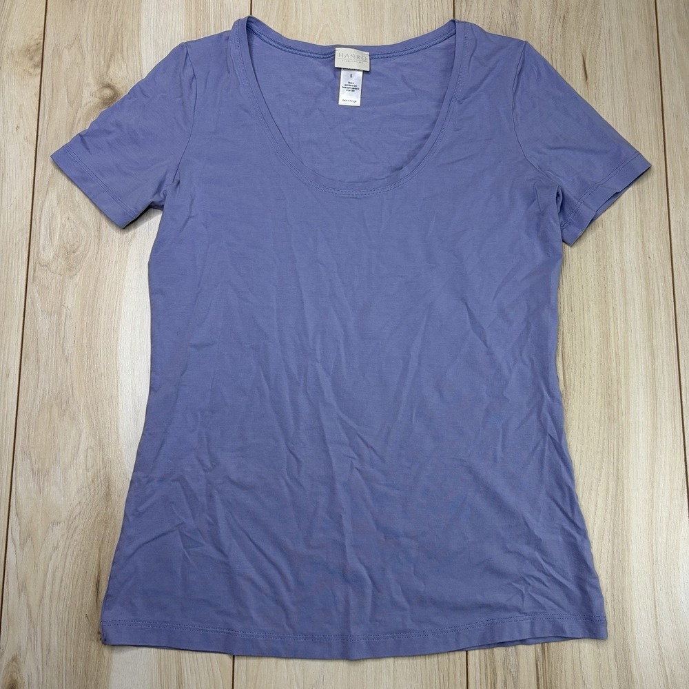 Hanro Shirt Women's Small Lavender Cotton Top Boat Neck Short Sleeve Casual